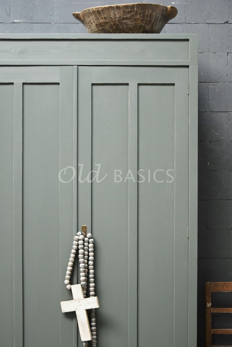 Detail van Linnenkast Plage, 2 deuren, RAL7009, groen, grijs, materiaal hout